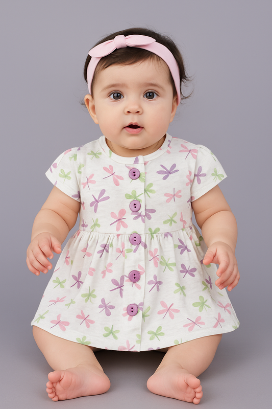 REHOO Baby White Printed Frock