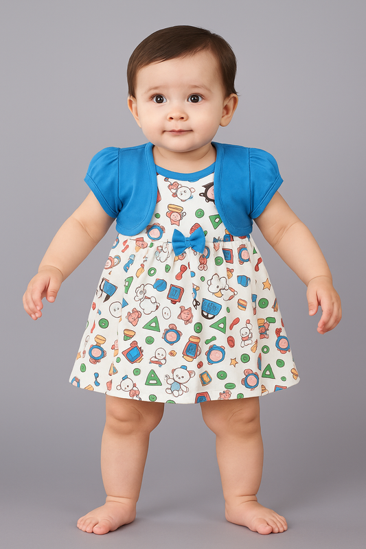 REHOO Baby Blue Colorful Pattern frock