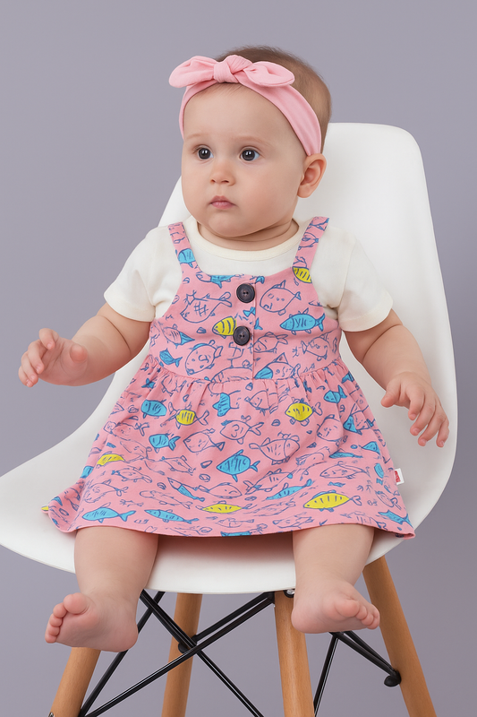 REHOO Baby Pink Fish Printed Frock