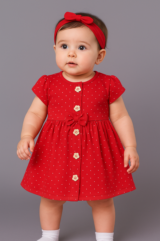 REHOO Baby Pink Dot Pattern Frock