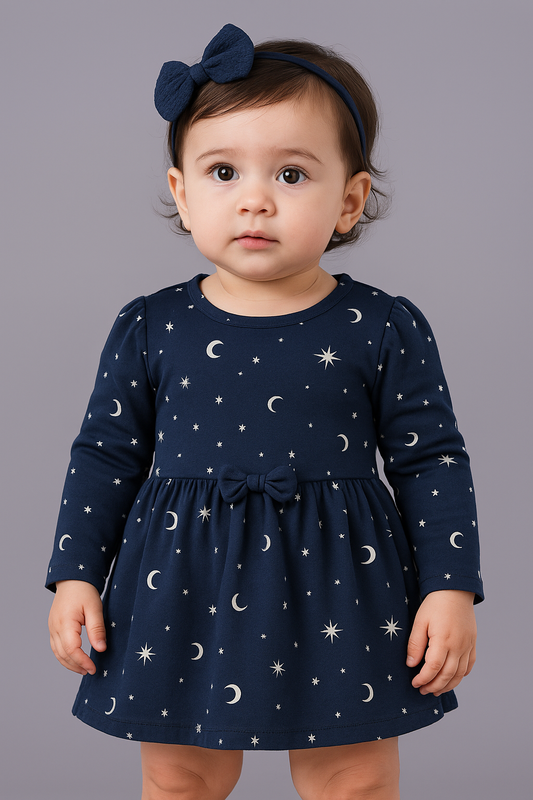REHOO Baby Navy Night Printed Frock