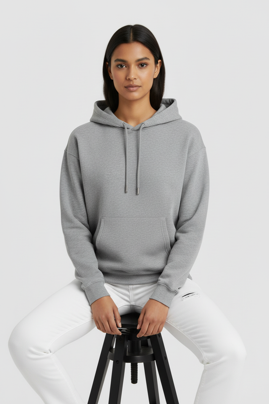 Women Regular Fit Hoodie Grey Melange