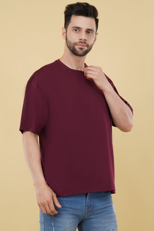 Oversize Solid T shirt - Men Maroon
