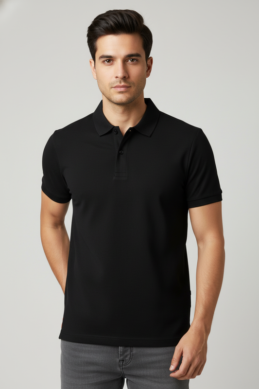 Men Regular Fit Polo T Shirt Black