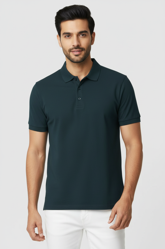 Men Regular Fit Polo T Shirt Bottle Green