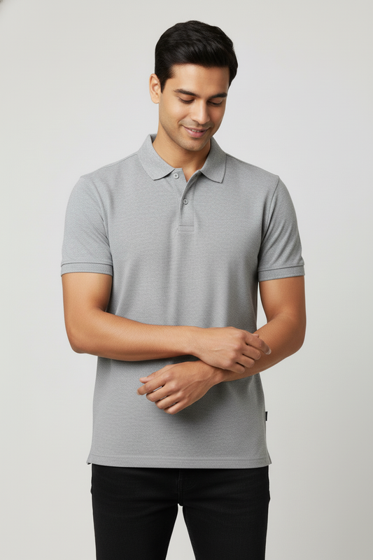 Men Regular Fit Polo T Shirt Grey Melange