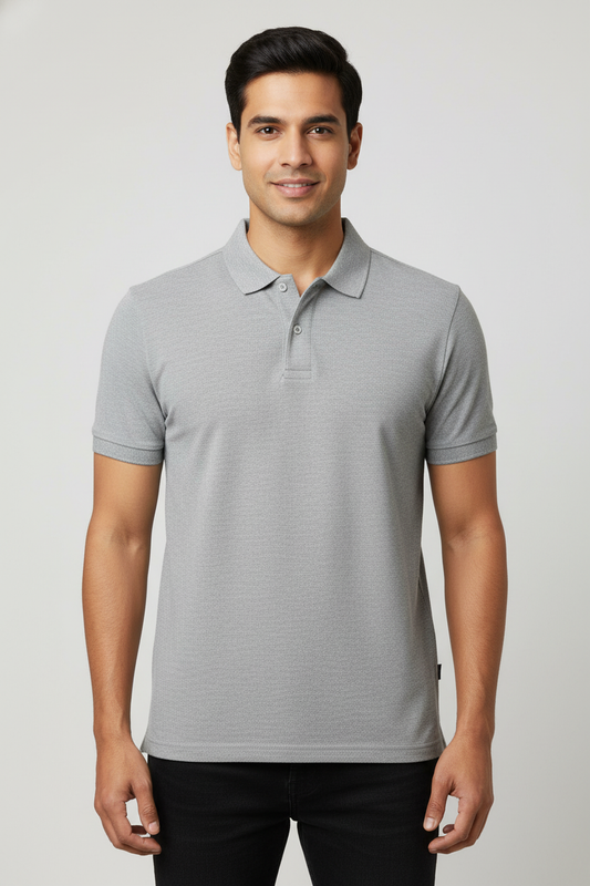 Men Regular Fit Polo T Shirt Grey Melange