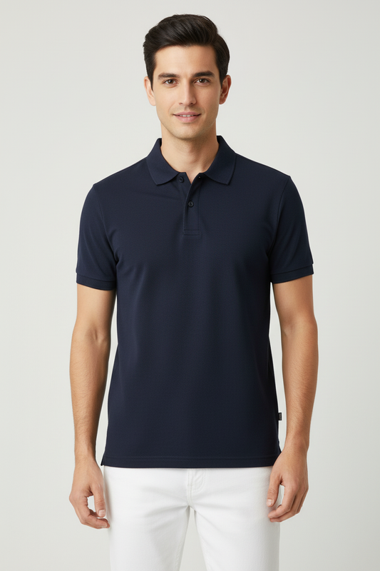 Men Regular Fit Polo T Shirt Navy