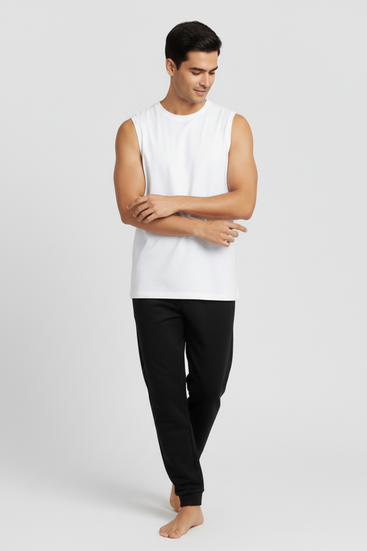 Men Regular Fit Sleeveless T Shirt White