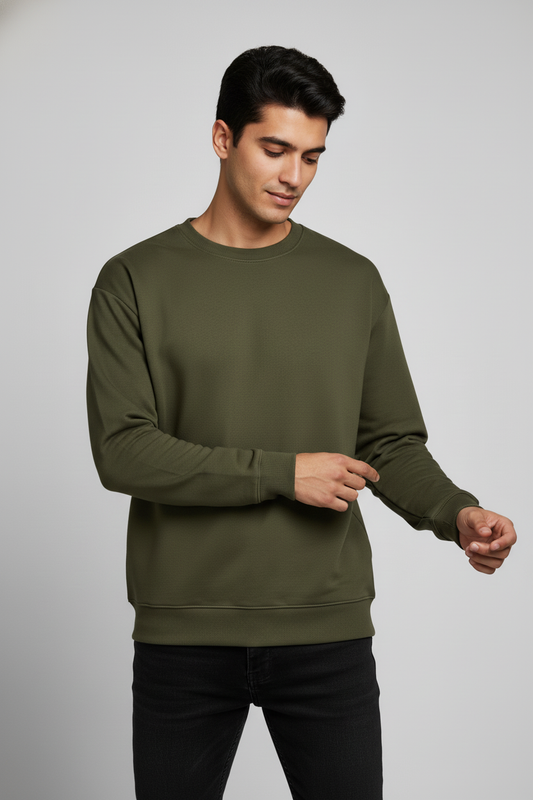 Men Regular Fit Sweatshirt Olive Green
