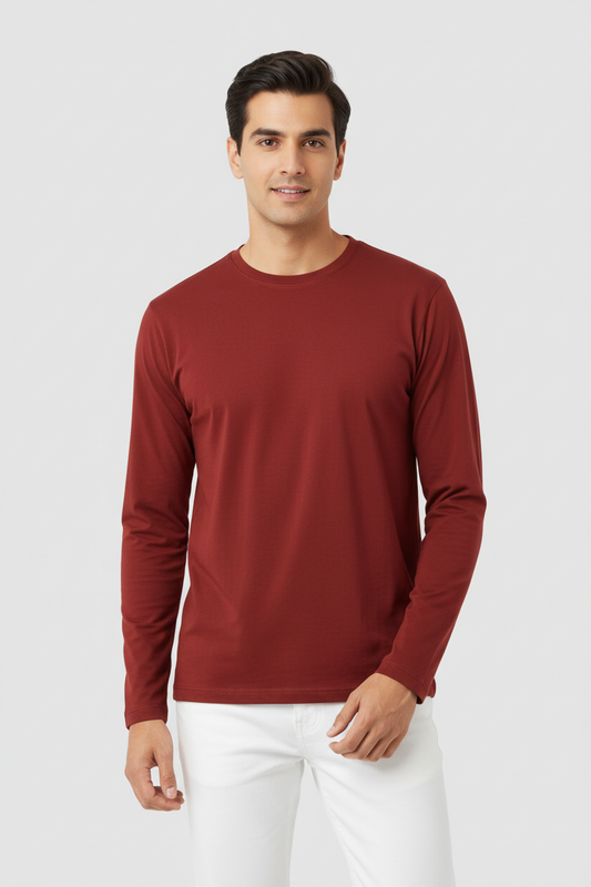 Men Regular Fit Full Sleeve T Shirt Red
