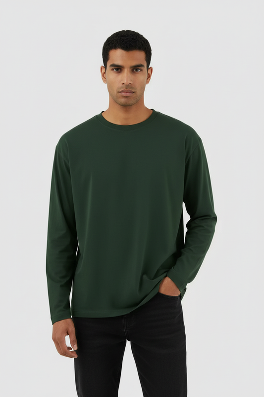 Men Regular Fit Full Sleeve T Shirt Bottle Green