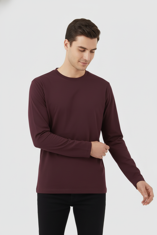 Men Regular Fit Full Sleeve T Shirt Maroon