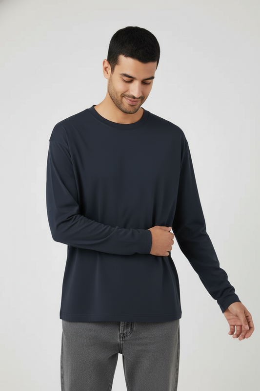 Men Regular Fit Full Sleeve T Shirt Navy