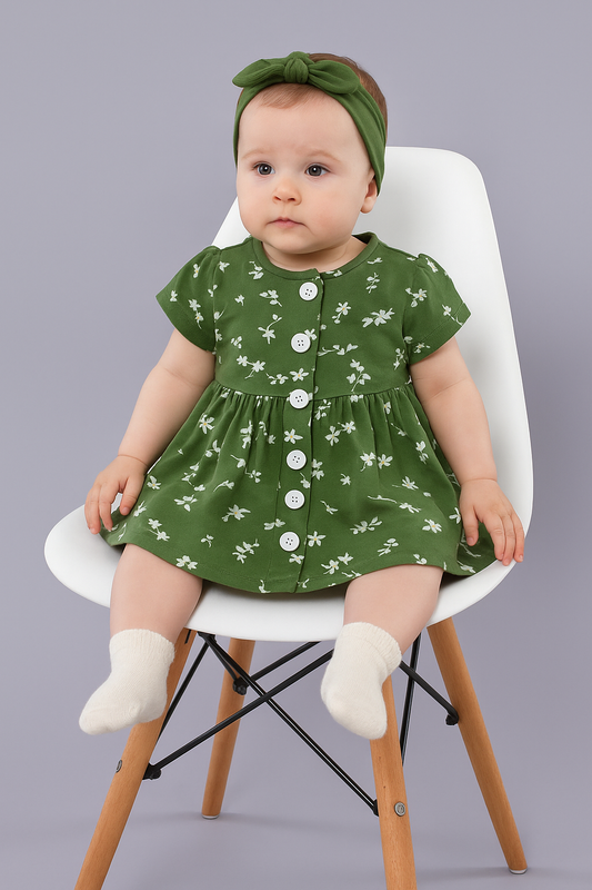 REHOO Baby Green Floral Frock