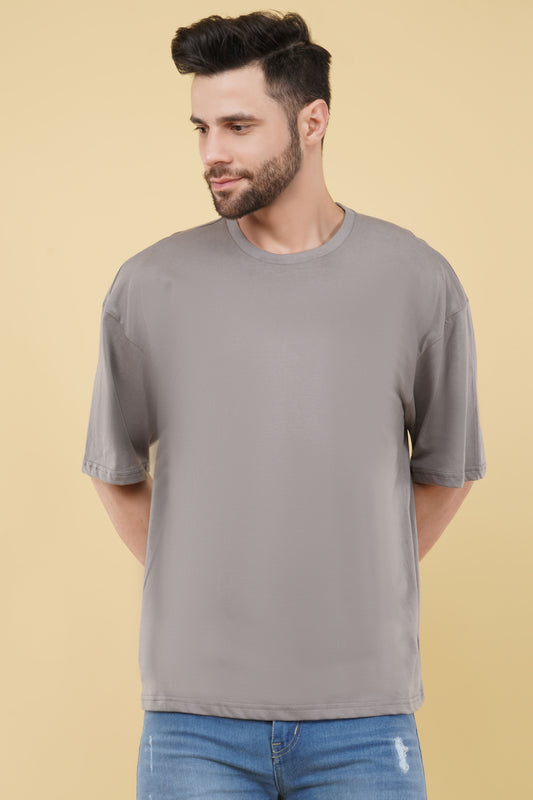 Oversize Solid T shirt - Men Grey