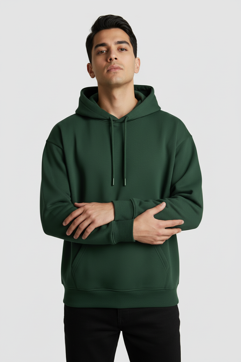 Men Regular Fit Hoodie Bottle Green