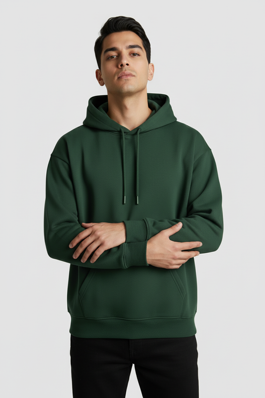 Men Regular Fit Hoodie Bottle Green