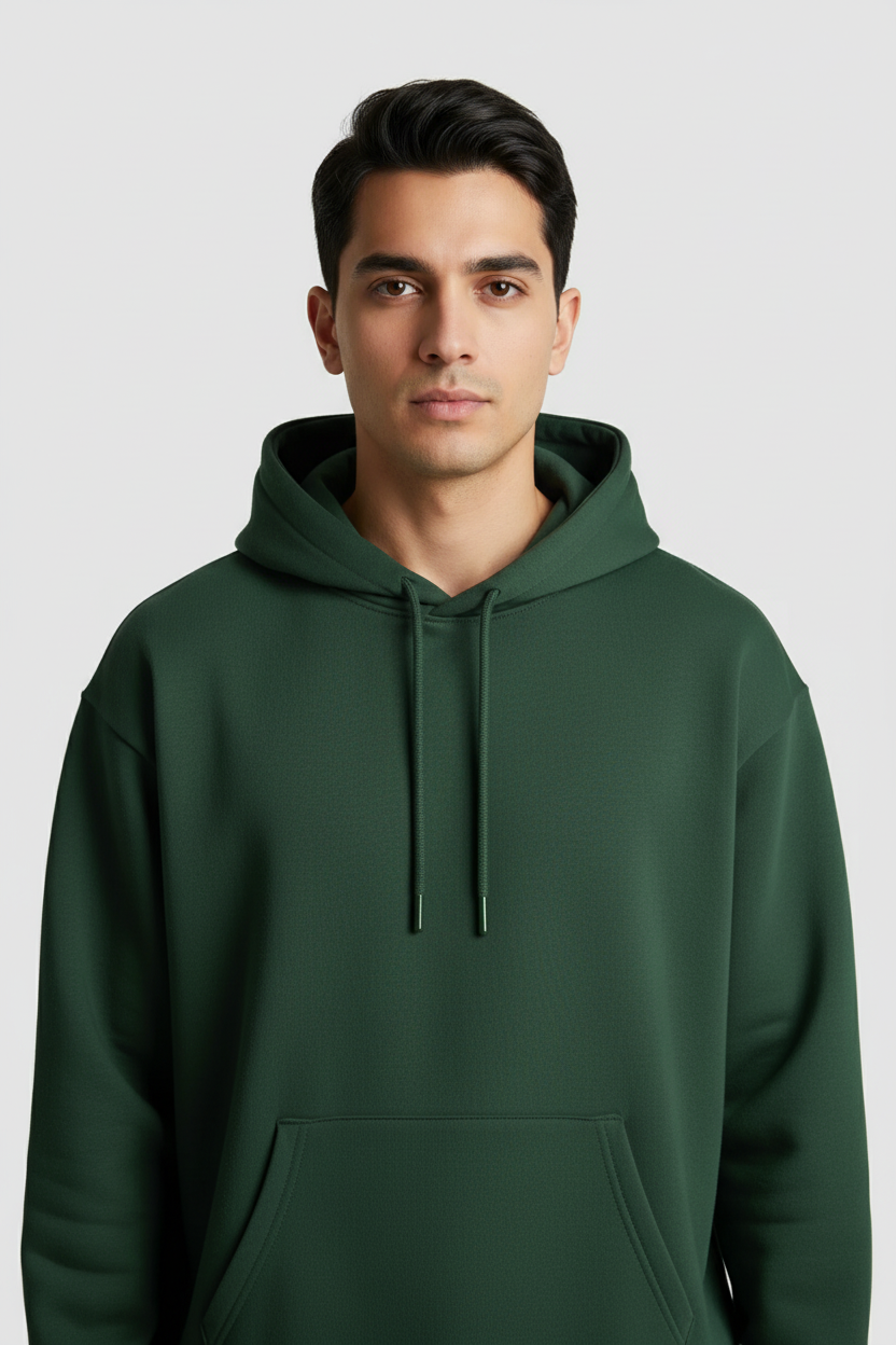 Men Regular Fit Hoodie Bottle Green