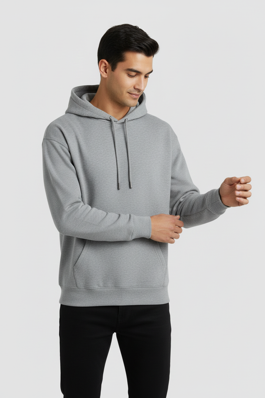 Men Regular Fit Hoodie Grey Melange