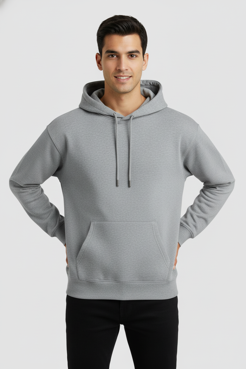 Men Regular Fit Hoodie Grey Melange