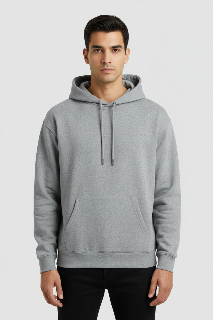 Men Regular Fit Hoodie Grey Melange