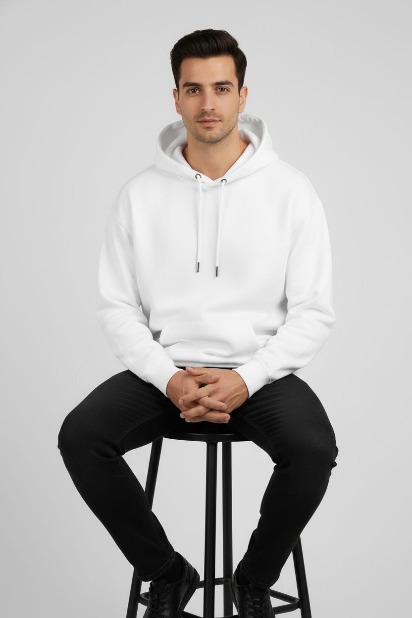 Men Regular Fit Hoodie White