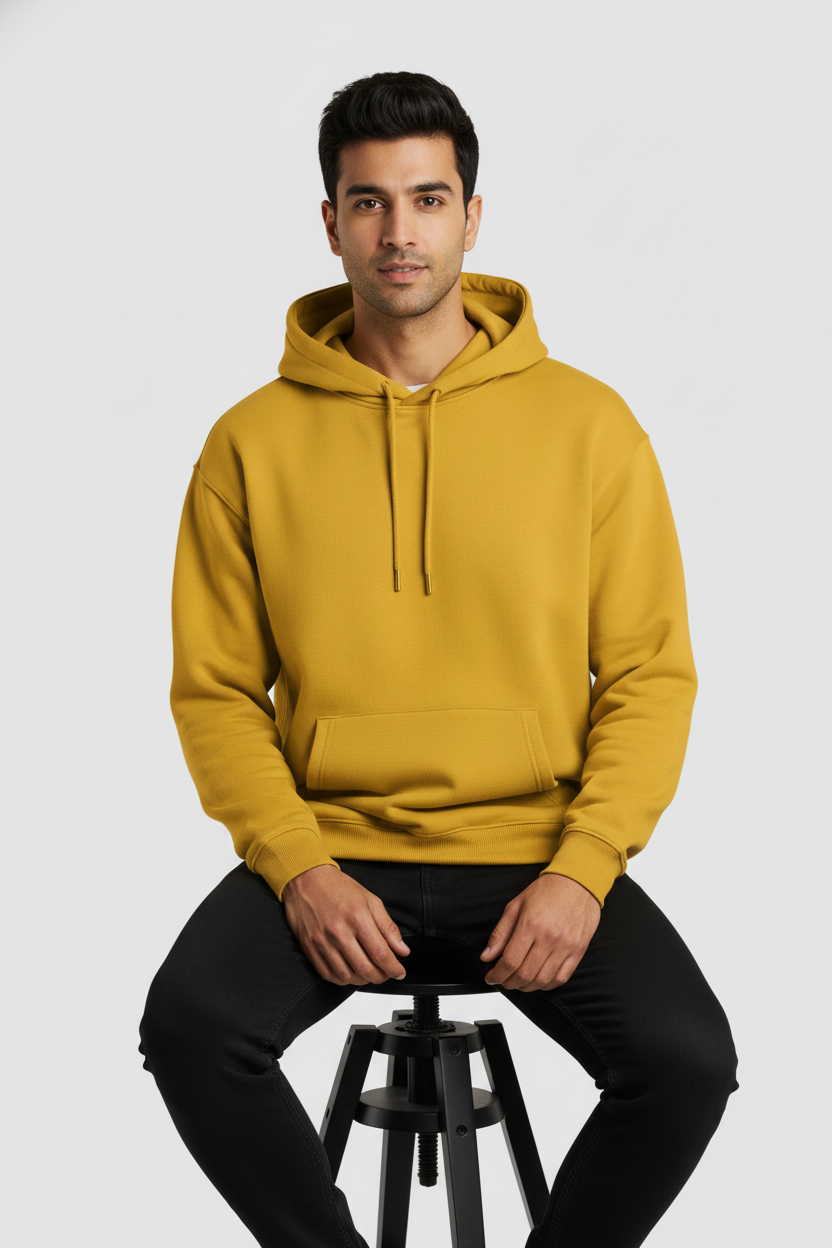 Men Regular Fit Hoodie Yellow