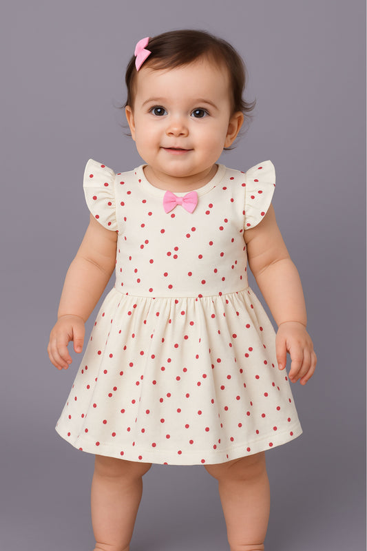 REHOO Baby Cream Red Dot Pattern Frock