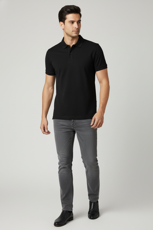 Men Regular Fit Polo T Shirt Black