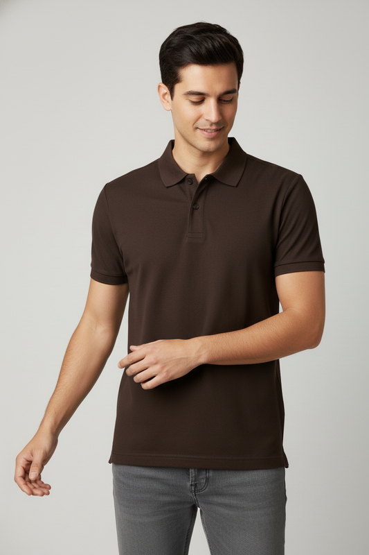 Men Regular Fit Polo T Shirt Brown