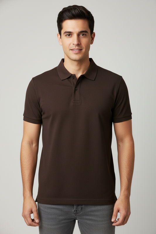 Men Regular Fit Polo T Shirt Brown