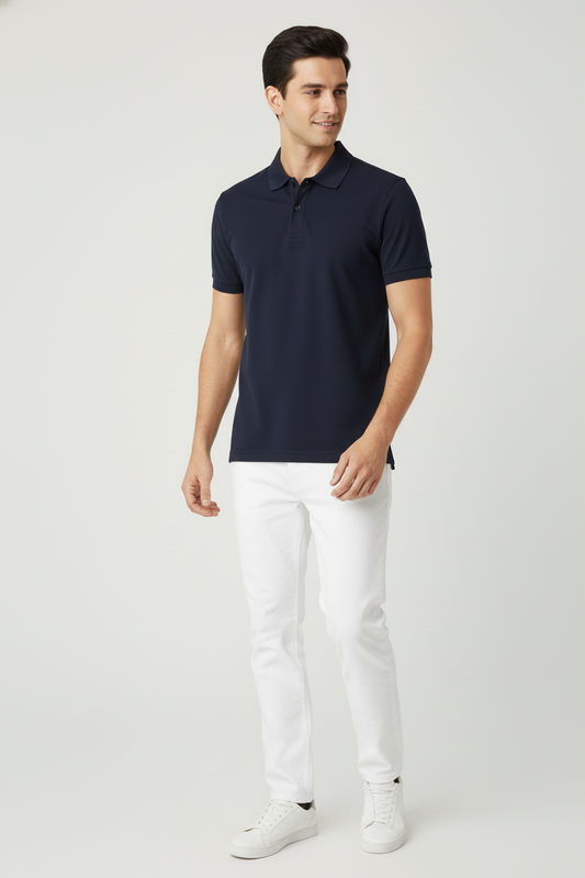 Men Regular Fit Polo T Shirt Navy