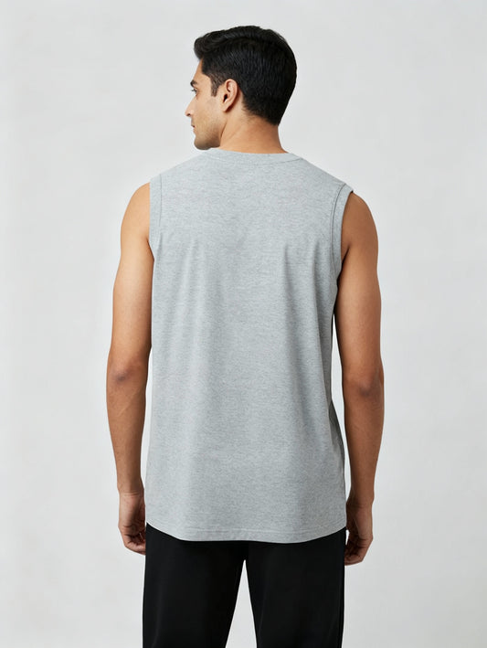 Men Regular Fit  Sleeveless T Shirt Grey Melange