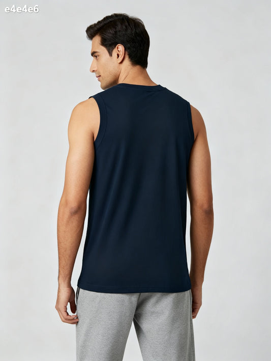 Men Regular Fit  Sleeveless T Shirt Navy