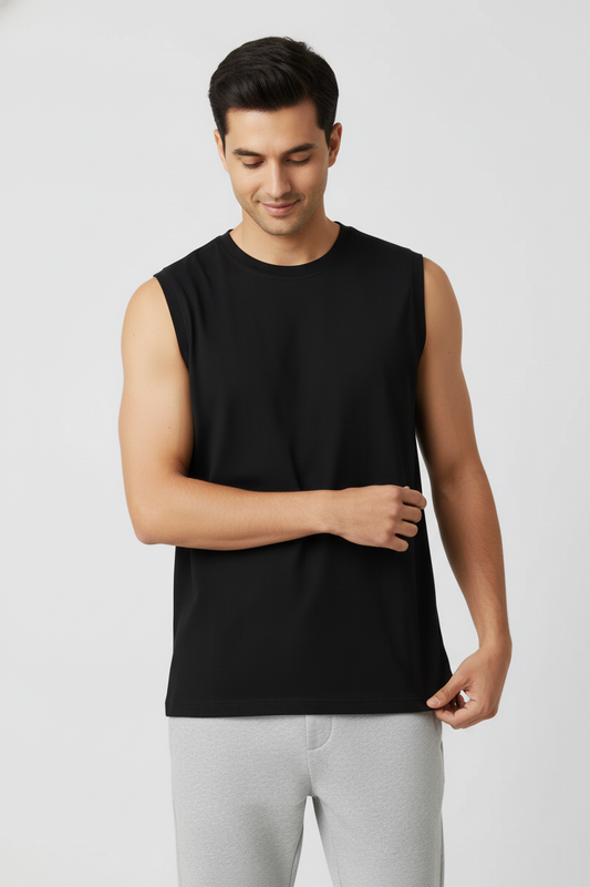 Men Regular Fit  Sleeveless T Shirt Black