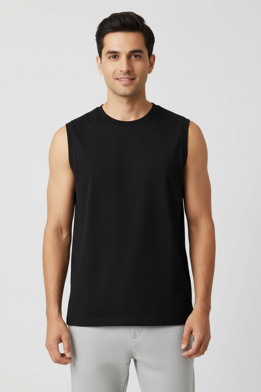 Men Regular Fit  Sleeveless T Shirt Black