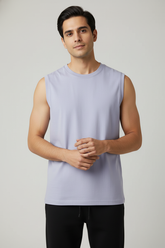 Men Regular Fit  Sleeveless T Shirt Lavender