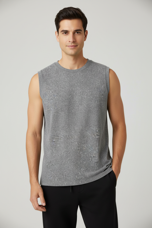 Men Regular Fit  Sleeveless T Shirt Charcoal Melange
