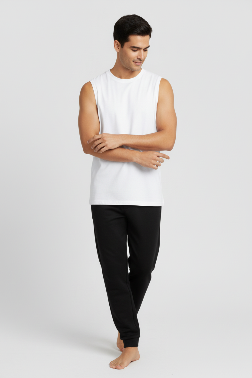 Men Regular Fit  Sleeveless T Shirt White