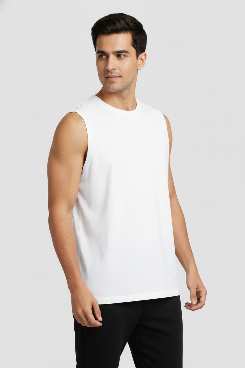 Men Regular Fit  Sleeveless T Shirt White