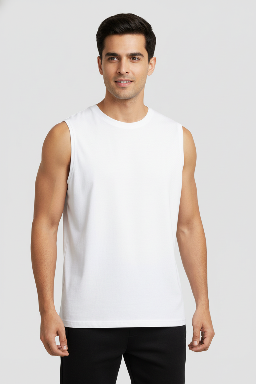 Men Regular Fit  Sleeveless T Shirt White