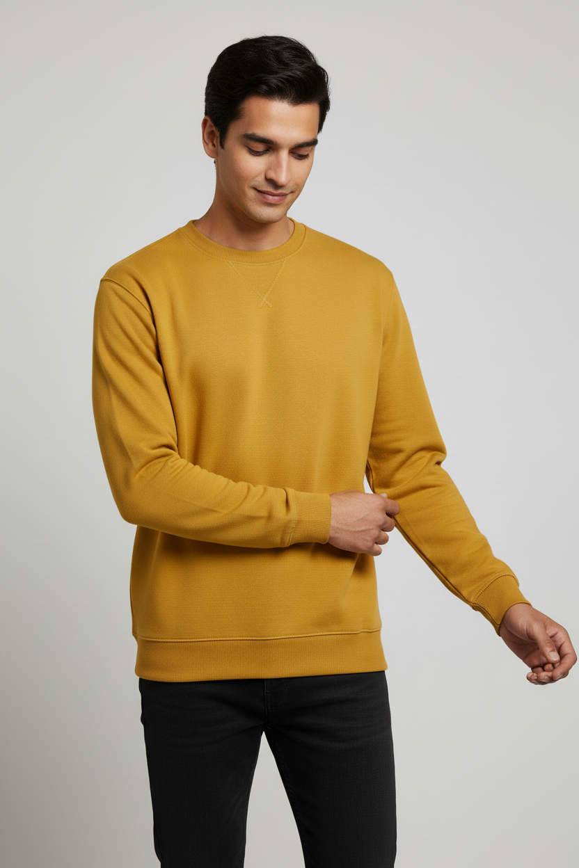Men Regular Fit Sweatshirt Yellow