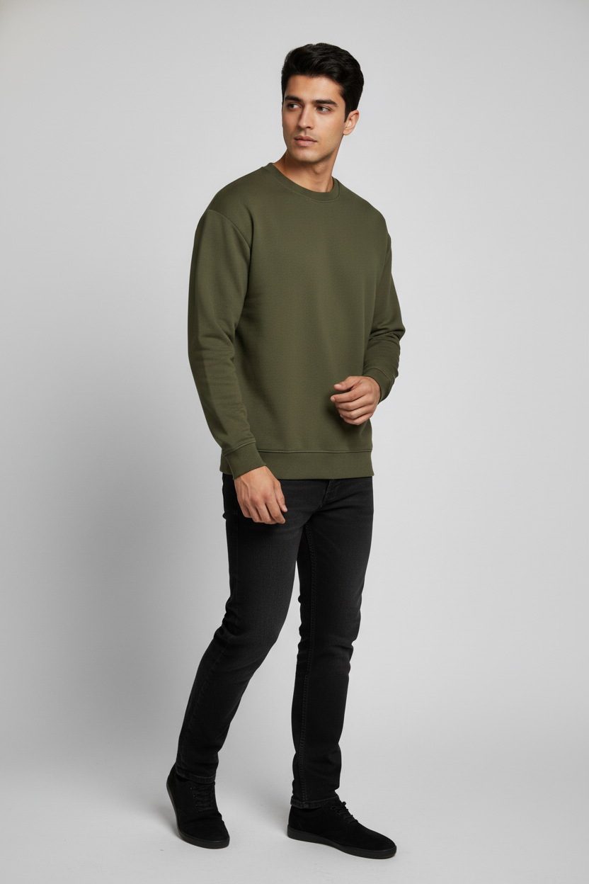 Men Regular Fit Sweatshirt Olive Green