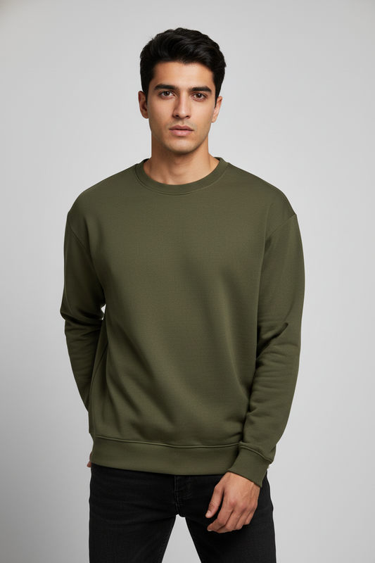 Men Regular Fit Sweatshirt Olive Green