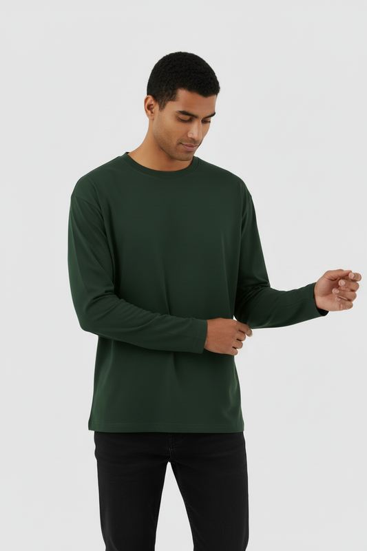 Men Regular Fit Full Sleeve T Shirt Bottle Green