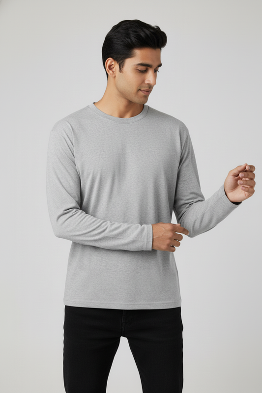 Men Regular Fit Full Sleeve T Shirt Grey Melange
