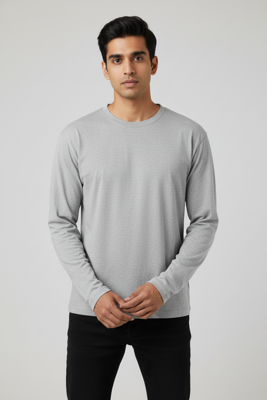 Men Regular Fit Full Sleeve T Shirt Grey Melange