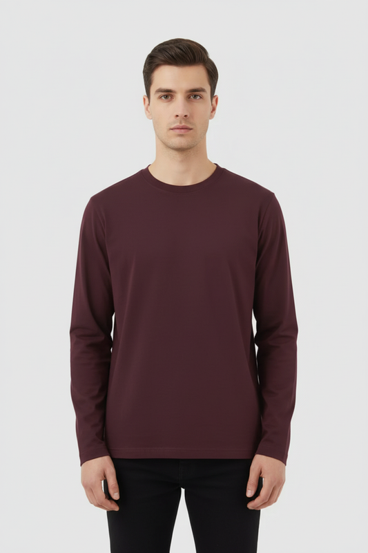 Men Regular Fit Full Sleeve T Shirt Maroon