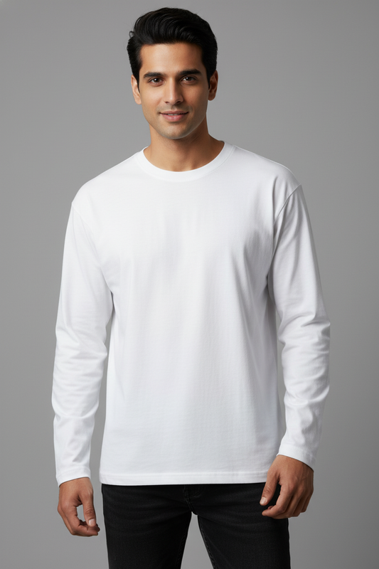 Men Regular Fit Full Sleeve T Shirt White